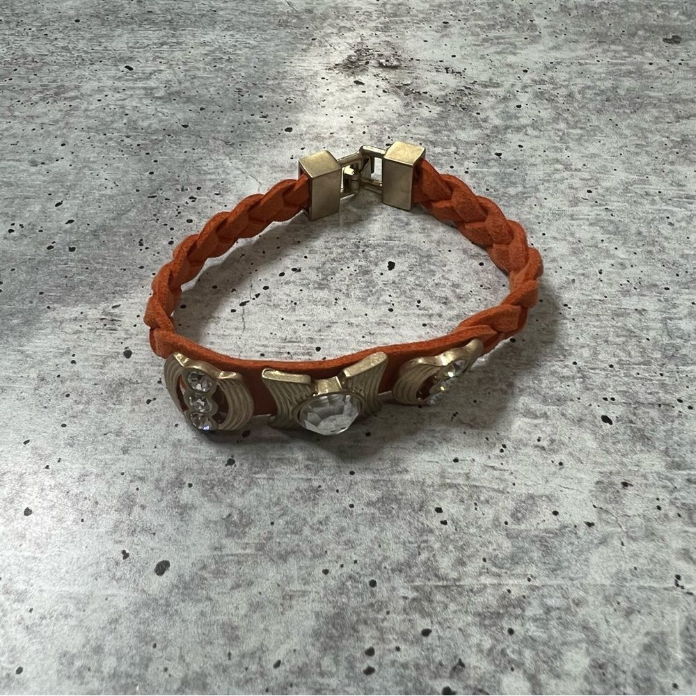 Lia Sophia Orange Leather bracelet with goldstone accents